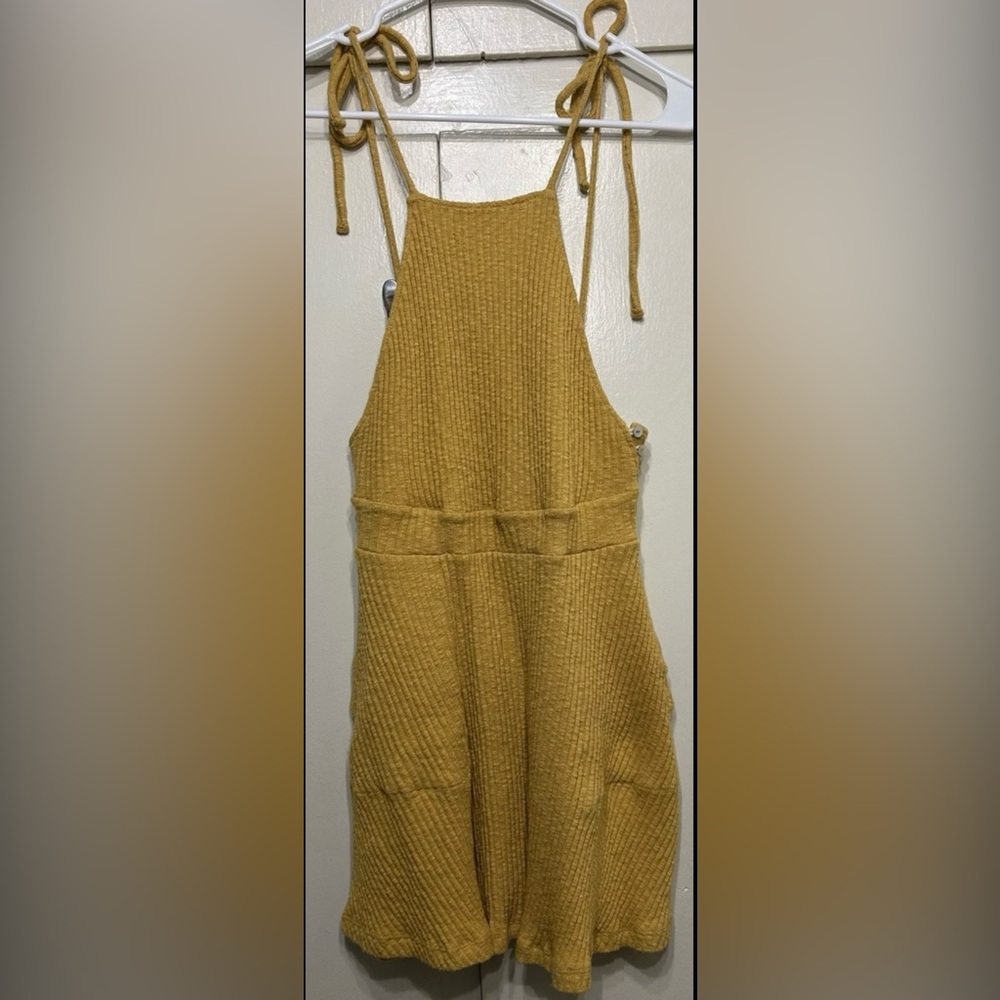Free People Beach Sunbaked Yellow Mini Dress Open Back W/ Pockets - Size XS-TP